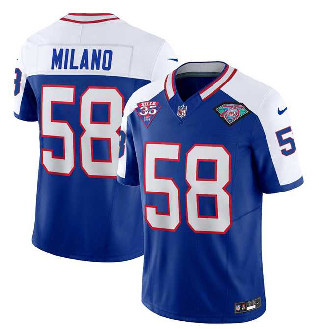 Men & Women & Youth Buffalo Bills #58 Matt Milano Blue White 2023 F.U.S.E. 75th Anniversary Throwback Vapor Untouchable Limited Football Stitched Jersey